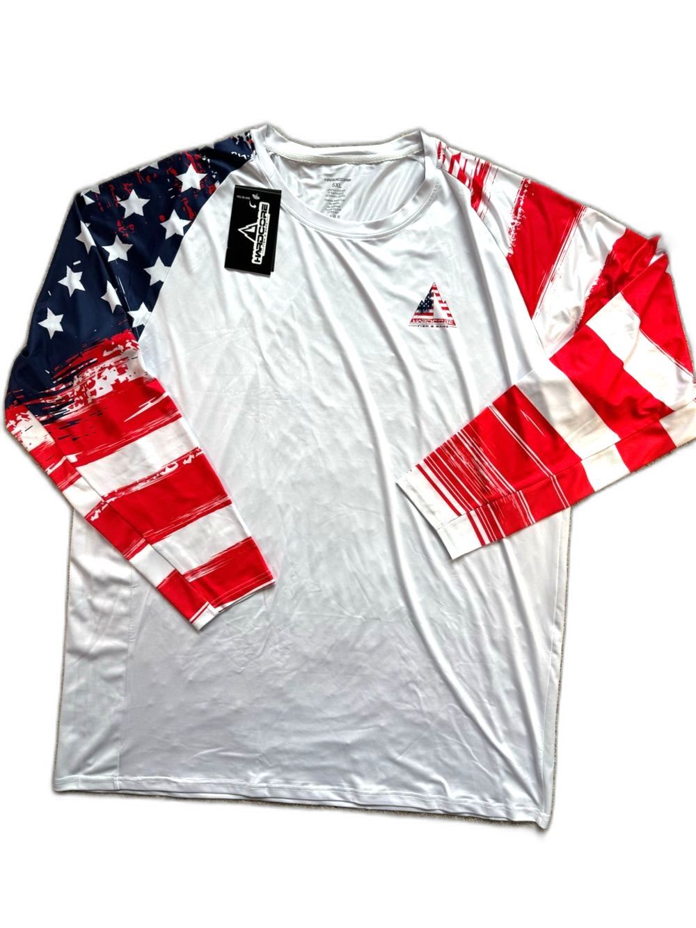 NWT Hardcore Fish & Game Mens 5XL Fishing Shirt Patriotic Bad To The Bone UPF 50